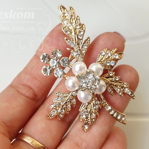 Брошь Веточка со стразами 3-299