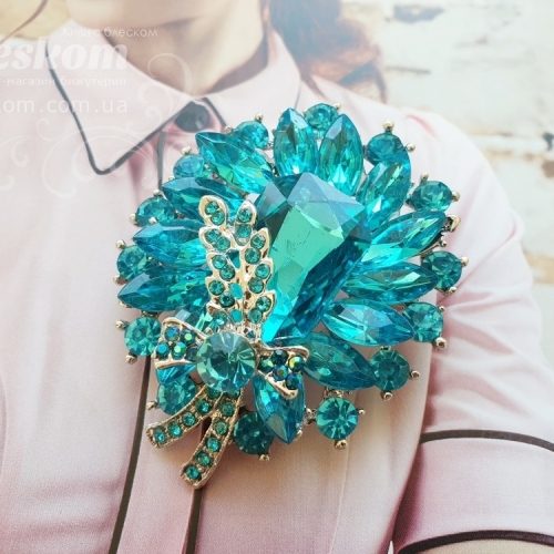 Брошь Веточка со стразами 3-304