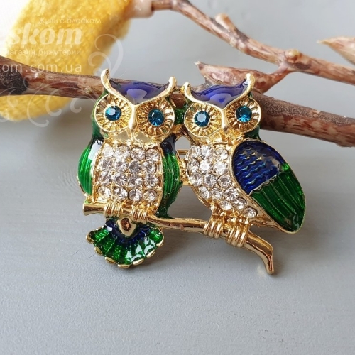 Брошь Совы со стразами 3-309
