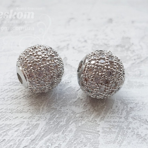 Намистина кругла, з фіанітами (білі) 15752