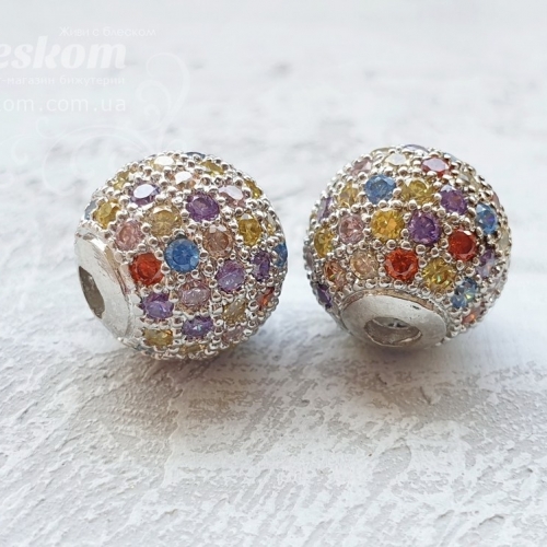 Намистина кругла, з фіанітами (кольорові) 15758