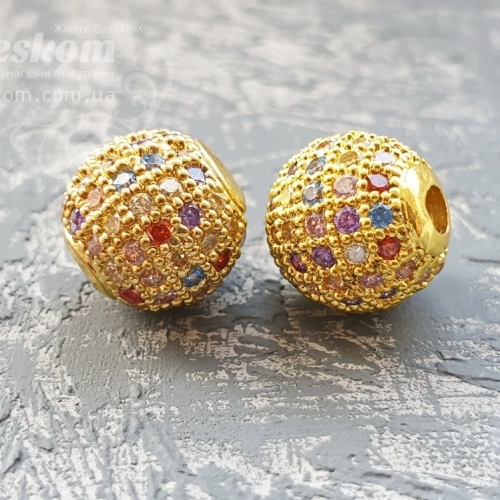 Намистина кругла, з фіанітамі=и (кольорові) 15761