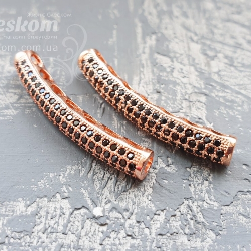 Намистина трубочка, з фіанітами (чорні) 15766