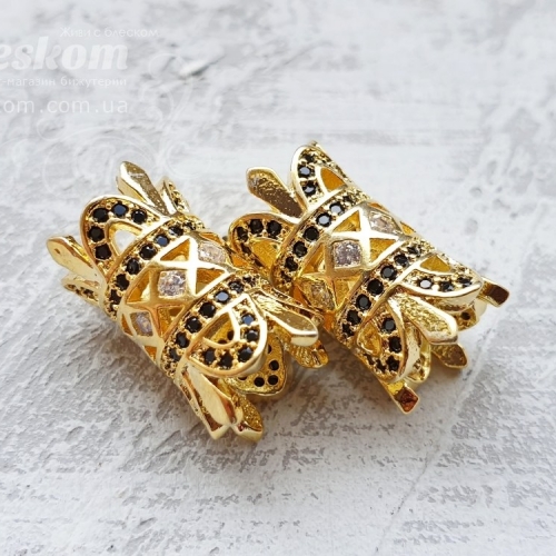 Намистина трубочка ажурна, з фіанітами (чорні) 15769