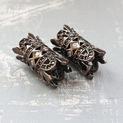 Намистина трубочка ажурна, з фіанітами (чорні) 15770