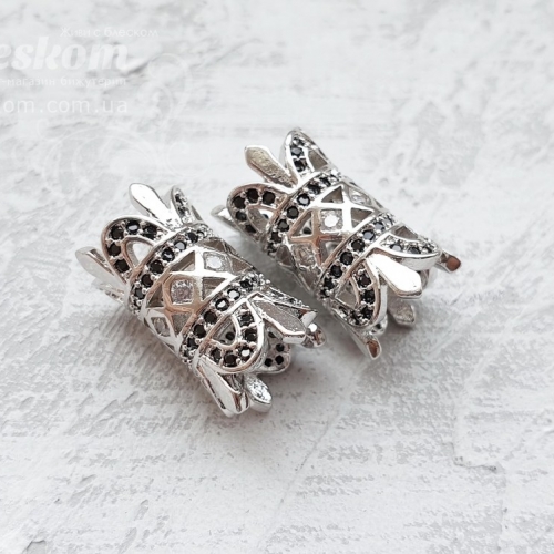 Намистина трубочка ажурна, з фіанітами (чорні) 15771