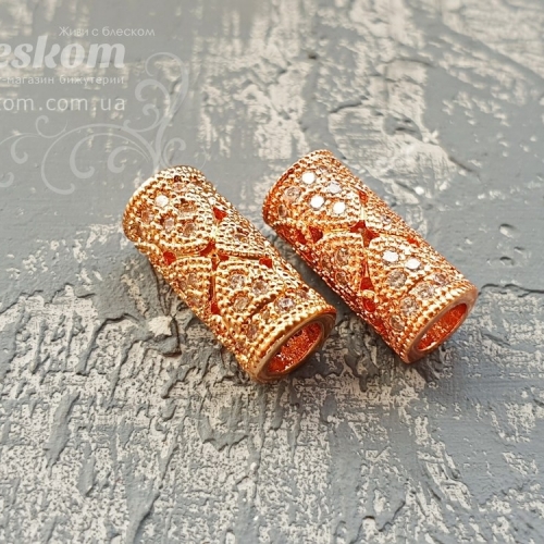 Намистина трубочка ажурна, з фіанітами (білий) 15775