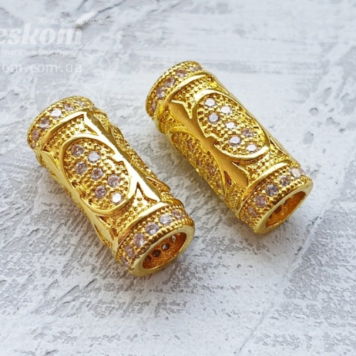 Намистина трубочка, з фіанітами (білий) 15776