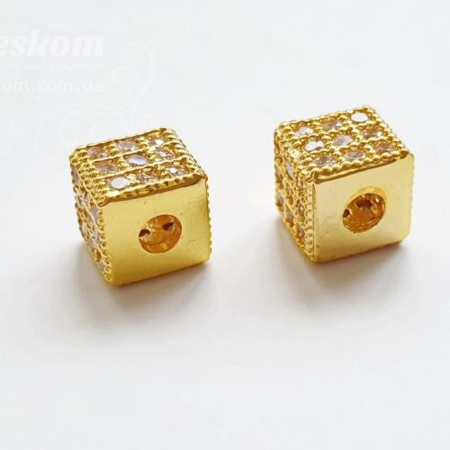 Намистина кубик, з фіанітами (білий) 15778