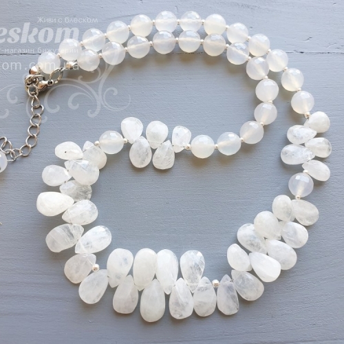 Місячний камінь і халцедон, кольє К2398