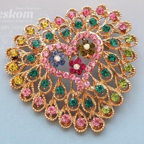 Брошь Сердце со стразами 3-335