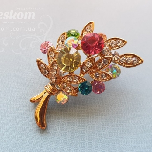 Брошь Веточка со стразами 3-337