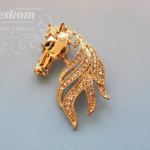 Брошь Лошадка со стразами 3-339