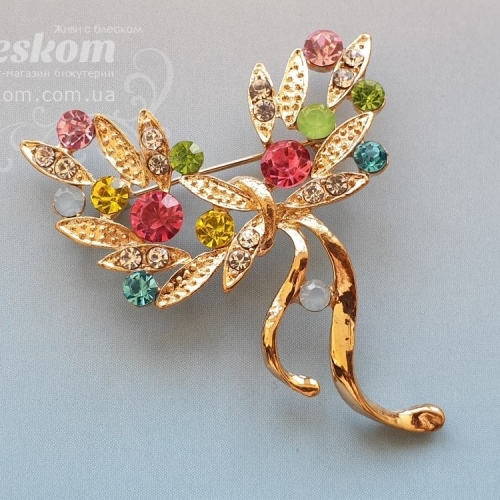 Брошь Веточка со стразами 3-343