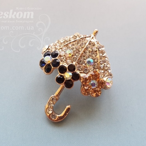 Брошь Зонтик со стразами 3-345