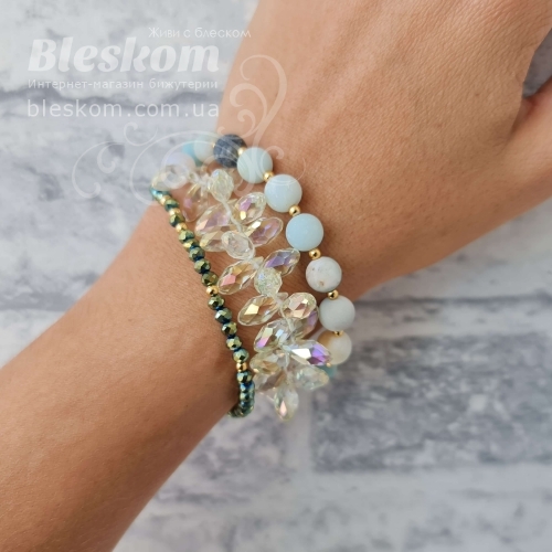 Браслет из агата, хрусталя, амазонита 1-257