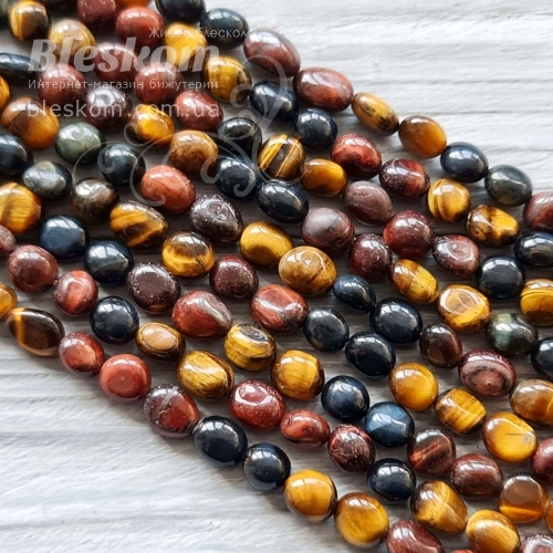 Соколиный, бычий и тигровый глаз, галтовка, натуральная к4926