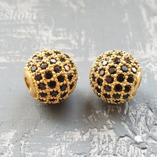 Намистина кругла, з фіанітами (чорні) 30110