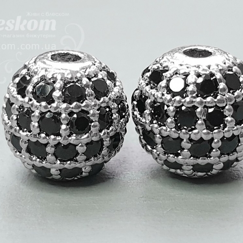 Намистина кругла, з фіанітами (чорні) 30111