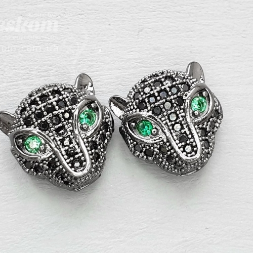 Намистина пантера з фіанітами (чорні з зеленими очима) 30113