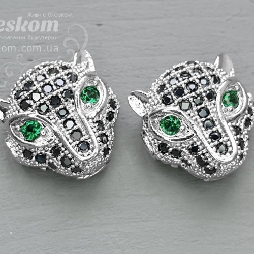 Намистина пантера з фіанітами (чорні з зеленими очима) 30114