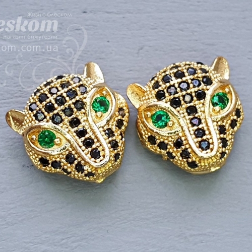 Намистина пантера з фіанітами (чорні з зеленими очима) 30115