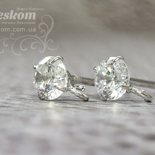 Швензи з фіанітами, гвоздик, 925 проба 925-171