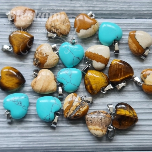 Кулон Тигровый глаз, бирюза пресс, яшма, сердце 0-420