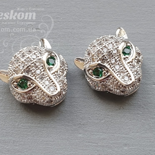 Намистина пантера з фіанітами (білі з зеленими очима) 30126